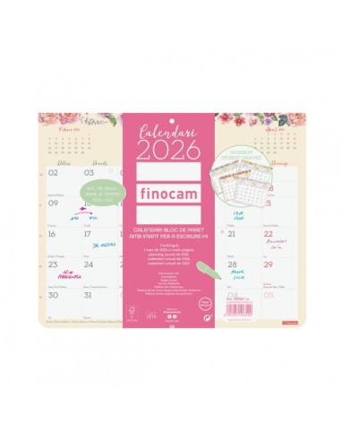 Finocam Design Calendario Imantado en Catalan - Anual 2026 - Bloc Encolado - 250x6x200mm - Espacio para Escribir - Color
