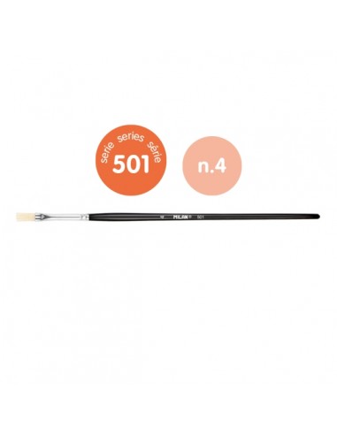 Milan 501 Pack de 6 Pinceles Planos Numero 4 - Bolsa con Colgador - Cerda Natural - Color Negro