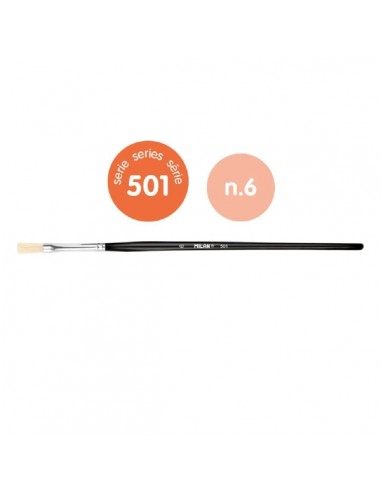 Milan 501 Pack de 6 Pinceles Planos Numero 6 - Bolsa con Colgador - Cerda Natural - Color Negro