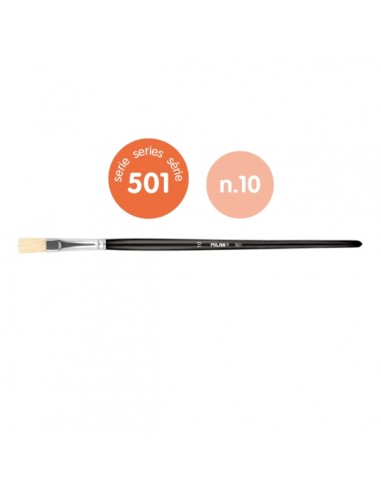 Milan 501 Pack de 6 Pinceles Planos Numero 10 - Bolsa con Colgador - Cerda Natural - Color Negro