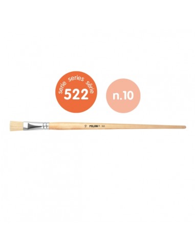 Milan 522 Pack de 6 Pinceles Planos para Oleo Numero 10 - Bolsa con Colgador - Cerda Natural - Color Madera Claro
