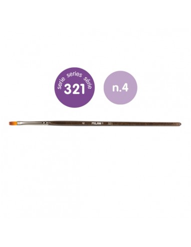 Milan 321 Pack de 12 Pinceles Planos Numero 4 - Bolsa con Colgador - Pelo Sintetico - Color Madera Oscuro