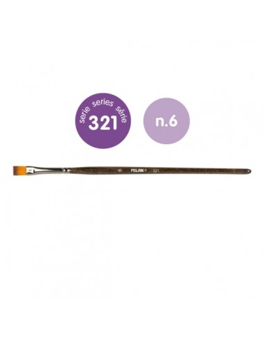 Milan 321 Pack de 12 Pinceles Planos Numero 6 - Bolsa con Colgador - Pelo Sintetico - Color Madera Oscuro