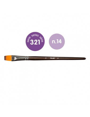 Milan 321 Pack de 3 Pinceles Planos Numero 14 - Bolsa con Colgador - Pelo Sintetico - Color Madera Oscuro