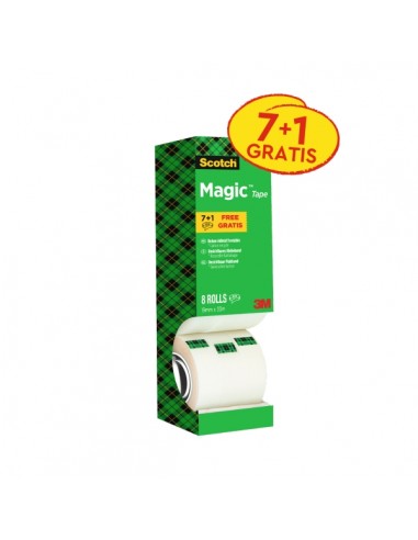 Scotch Magic Pack Ahorro de 8Â Rollos de Cinta Adhesiva Invisible 19mm x 33m - Color Transparente