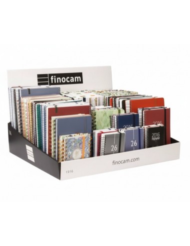 Finocam Expositor Grande con 100 Agendas de Espiral Surtidas - Anual 2026 - Color Surtidos