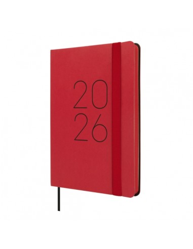 Finocam Flexi Lisa Agenda - Anual 2026 - Tapa Blanda - Formato F4 - 120x13x172mm - Semana Vista Horizontal - Color Rojo