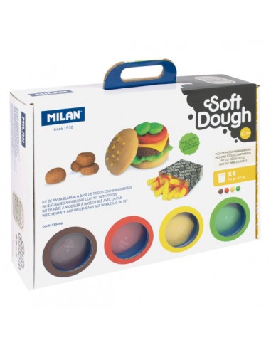 Milan Soft Dough Pack de 4 Botes de Pasta Blanda - Maletin con Herramientas - 116g por Unidad - 100-Vegetal - Moldeable -