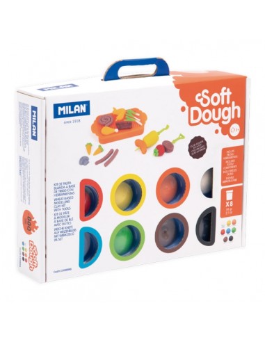 Milan Soft Dough Pack de 8 Botes de Pasta Blanda - Maletin con Herramientas - 59g por Unidad - 100-Vegetal - Moldeable - Sin