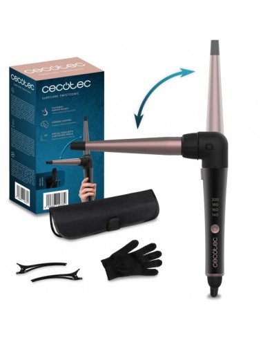 Cecotec SurfCare TwistConic Rizador de 25mm - Codo de 90Â° - Guante Termico y Estuche - Ceramico - Temperatura de 140 a