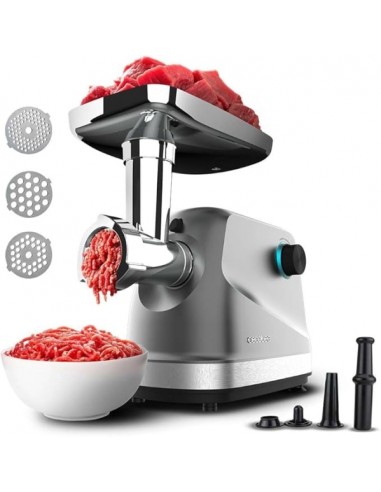 Cecotec Crusher 1400 Steel Picadora de Carne Electrica - Potencia de 1360W - Accesorios Surtidos - Compacto y Manejable -