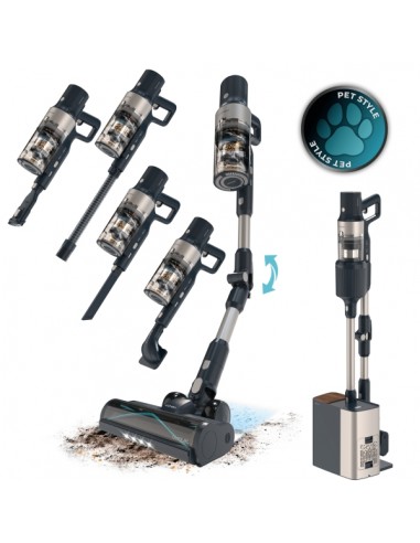 Cecotec Conga Rockstar 5500 Station Pet Flex Aspirador Escoba Vertical sin Cable - 700W - 30kPa - Autonomia 90min - Tubo