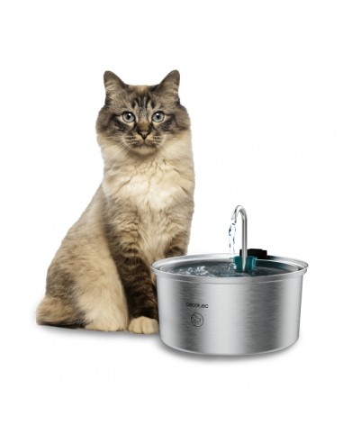 Cecotec Pumba 3200 Refresh Bebedero para Mascotas - Capacidad de 3.2L - Acero Inoxidable - Efecto Cascada - Silencioso -