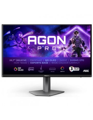 AOC AGON PRO AG276QZD2 Monitor 26.7" QD-OLED QHD 240Hz HDR400 - Respuesta 0.03ms - Altavoces 10W - Ajustable en Altura