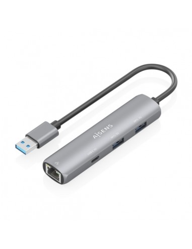 Aisens ASUC-4P035-GR Adaptador de Red USB 3.0 a Ethernet Gigabit-Hub 1xUSB-C y 2xUSB-A 3.0 - 15cm - Color Gris