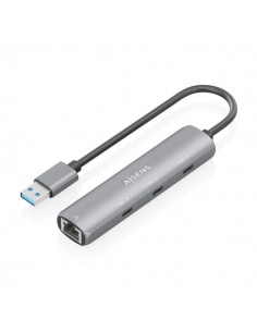 Aisens ASUC-4P037-GR Adaptador de Red USB 3.0 a Ethernet Gigabit-Hub 3xUSB-C - 15cm - Color Gris