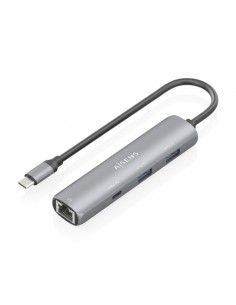 Aisens ASUC-4P039-GR Adaptador de Red USB-C a Ethernet Gigabit-Hub 1xUSB-C y 2xUSB-A 3.0 - 15cm - Color Gris