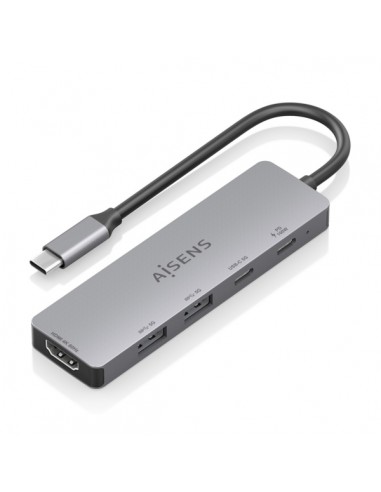 Aisens USB-C Dock 5 en 1 - USB-C a 1xHDMI - 2xUSB-A - 1xUSB-C - 1xUSB-C PD 100W - 15cm - Color Gris