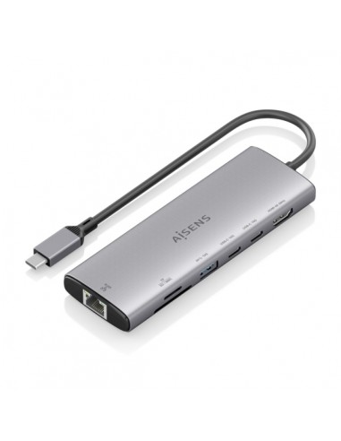 Aisens USB-C Dock 7 en 1 - USB-C a 1xHDMI - 1xRJ45 - 1xUSB-A 10G - 2xUSB-C 10G - 1xSD - 1xMicroSD - 20cm - Color Gris