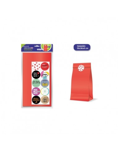 Bismark Pack de 10 Sobres Papel Kraft 50grs con 10 Pegatinas para Cierre - Medidas 19x36x6cm - Ideal para Regalos - Color Rojo