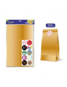 Bismark Pack de 10 Sobres Papel Kraft 50grs con 10 Pegatinas para Cierre - Medidas 30x47x8cm - Ideal para Regalos - Color Oro