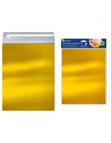 Bismark Pack de 4 Sobres Metalizados - Medidas 324x254mm - Cierre Autoadhesivo - Ideal para Regalos - Color Oro