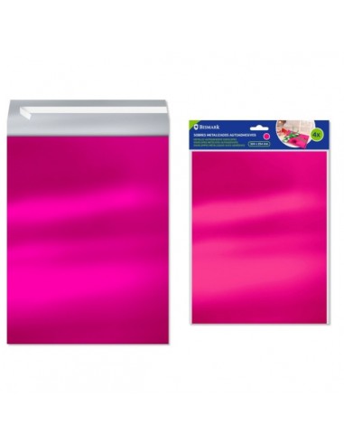 Bismark Pack de 4 Sobres Metalizados - Medidas 324x254mm - Cierre Autoadhesivo - Ideal para Regalos - Color Rosa Metalizado