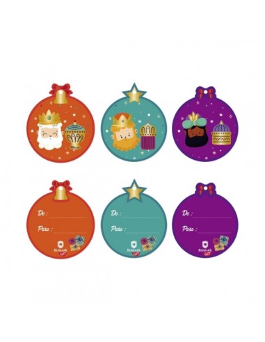 Bismark Pack de 18 Tarjetas Redondas de Felicitacion NavideÃ±a - DiseÃ±o Foil Reyes Magos - Se Pueden Colgar - Incluyen