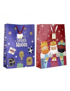 Bismark Bolsa de Papel Reyes Magos Jumbo - Medidas 40x70x18cm - Tarjeta Colgante - 2 DiseÃ±os Diferentes Aleatorios