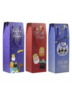 Bismark Caja Bolsa de Carton con Asa para Botellas Reyes Magos - Medidas 13x36x10cm - 3 DiseÃ±os Diferentes Aleatorios