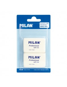 Milan Professional Soft 412 Pack de 2 Gomas de Borrar - Miga de Pan - Caucho Sintetico - Color Blanco