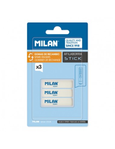 Milan Pack de 3 Gomas de Recambio para Afilaborra Stick - Color Blanco