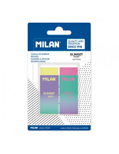 Milan Nata 320 Sunset Pack de 2 Gomas de Borrar - No Abrasiva - Colores Surtidos