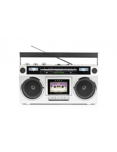 Bigben Blaster Radio Cassette Portatil Retro - Radio FM - Potencia Musical 15W - Bluetooth - Alimentacion de Corriente y Pilas