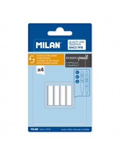 Milan Pack de 4 Gomas de Recambio para Portaminas - Compatible con Capsule y Compact - Color Blanco