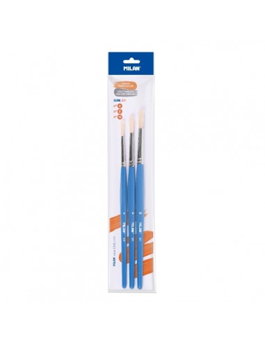 Milan 511 Pack de 3 Pinceles Escolares para Cola y Tempera - Formatos Surtidos - Color Verde