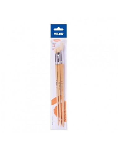 Milan 512 Pack de 3 Pinceles para Oleo - Formatos Surtidos - Incluye 1 Pincel Serie 522 Numero 8 - Color Madera Claro