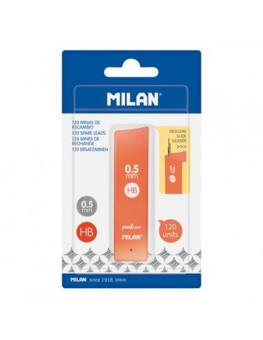 Milan Pack de 120 Minas Grafito 0.5mm - Dureza HB - Color Naranja