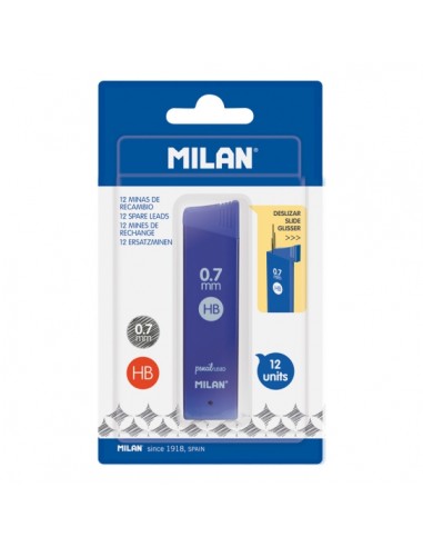 Milan Pack de 12 Minas Grafito 0.7mm - Dureza HB - Color Gris Oscuro