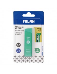 Milan Pack de 12 Minas Grafito 0.9mm - Dureza 2B - Color Gris Oscuro