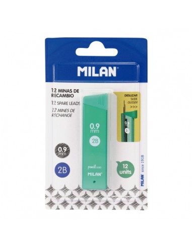 Milan Pack de 12 Minas Grafito 0.9mm - Dureza 2B - Color Gris Oscuro