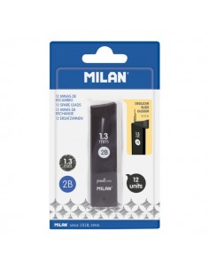 Milan Pack de 12 Minas Grafito 1.3mm - Dureza 2B - Color Gris Oscuro