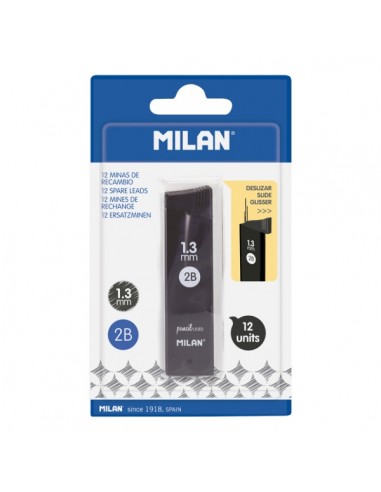 Milan Pack de 12 Minas Grafito 1.3mm - Dureza 2B - Color Gris Oscuro