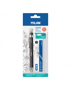 Milan Portaminas Profesional 5.2mm - Incluye 6 Minas de Recambio - Dureza B - Color Negro