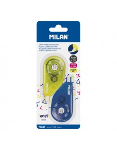 Milan Acid Pocket Pack de 2 Cintas Correctoras - Presentacion en Blister - 2mm x 5m - Color Amarillo