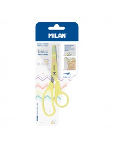 Milan Basic Tijeras de 13.4cm - Mango Ergonomico - Punta Redondeada - Hoja de Acero Inoxidable - Color Rosa Pastel