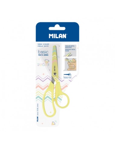 Milan Basic Tijeras de 13.4cm - Mango Ergonomico - Punta Redondeada - Hoja de Acero Inoxidable - Color Rosa Pastel