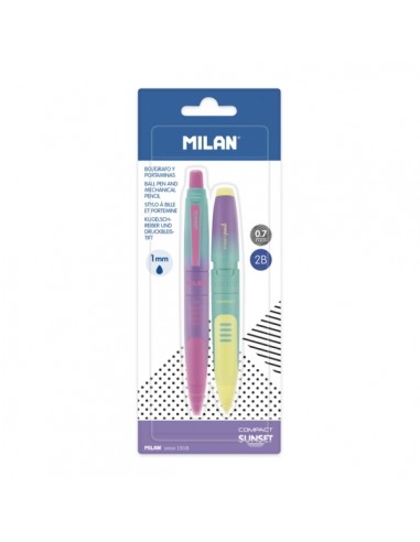 Milan Compact Sunset Pack de 1 Boligrafo Azul-1 Portaminas 0.7mm - Colores Surtidos