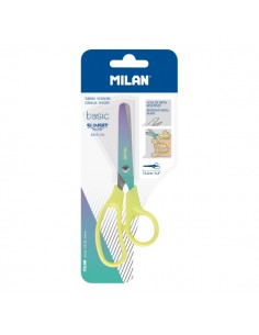Milan Basic Sunset Tijeras de 13.4cm - Mango Ergonomico - Punta Redondeada - Hoja de Acero Inoxidable - Color Amarillo