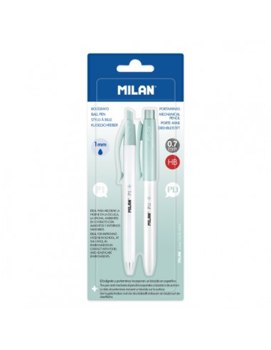 Milan P1-Pack de 1 Boligrafo Azul-1 Portaminas 0.7mm - Superficie Antibacteriana - Color Turquesa